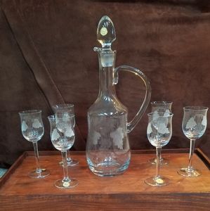 Vintage MCM Hand Blown Glass Decanter Set